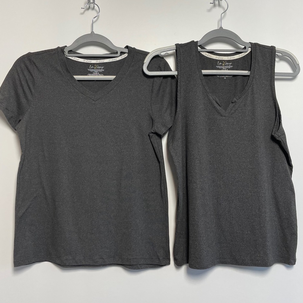 Live 2‎ Lounge Charcoal Grey V Neck Short Sleeve Top & Tank Set Womens XS